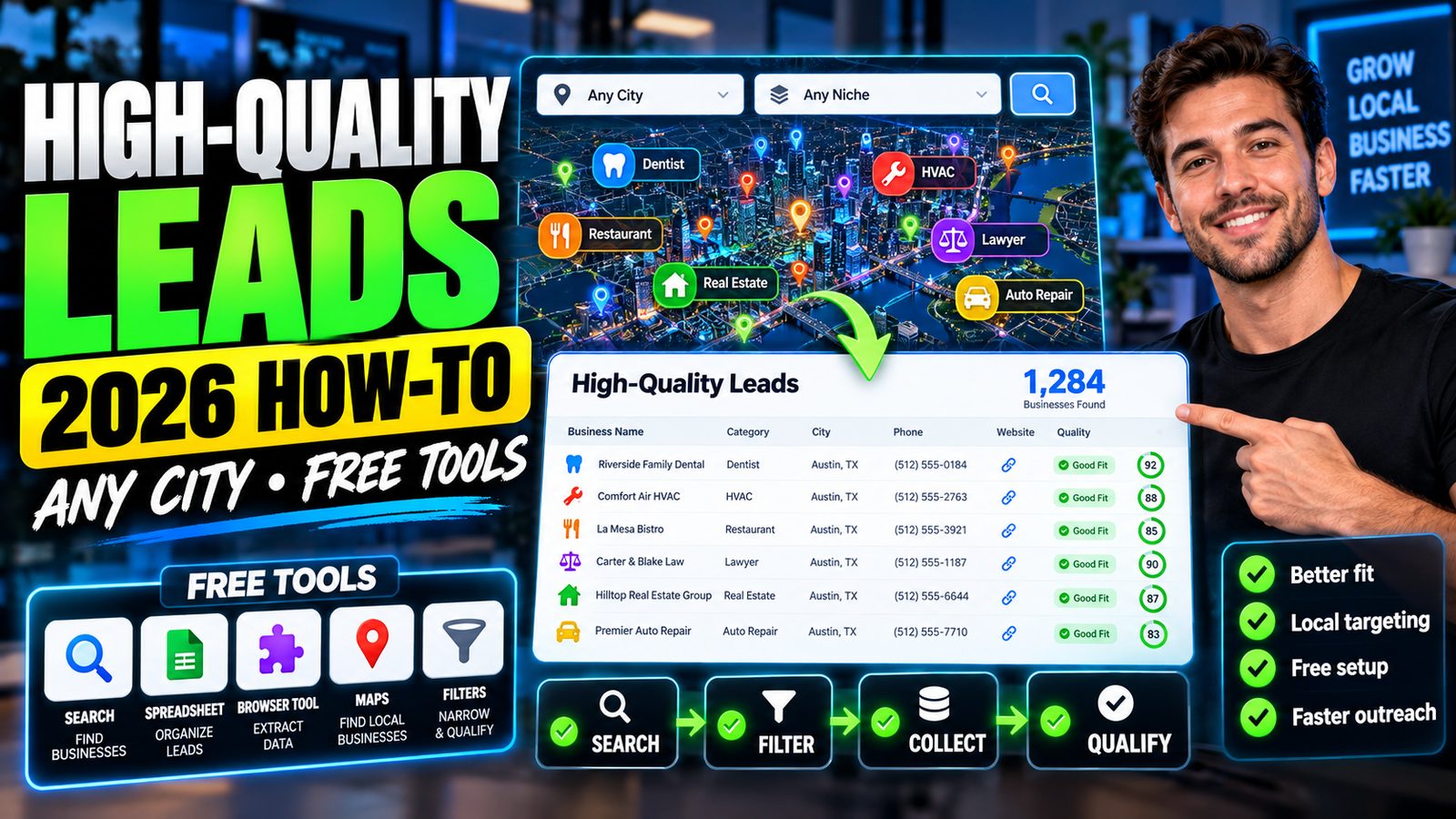 Finding high-quality leads in any city with free tools (2026 How-To Guide)